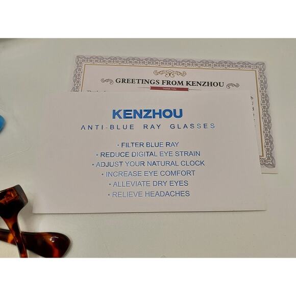 2 KENZHOU Blue Light Blocking Computer Glasses Tortoise Brown/Blue Box Cloth Bag - Picture 3 of 6